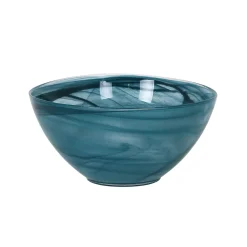 Turkish Tableware Teal Marble Glass Serving Bowl, 25cm Online