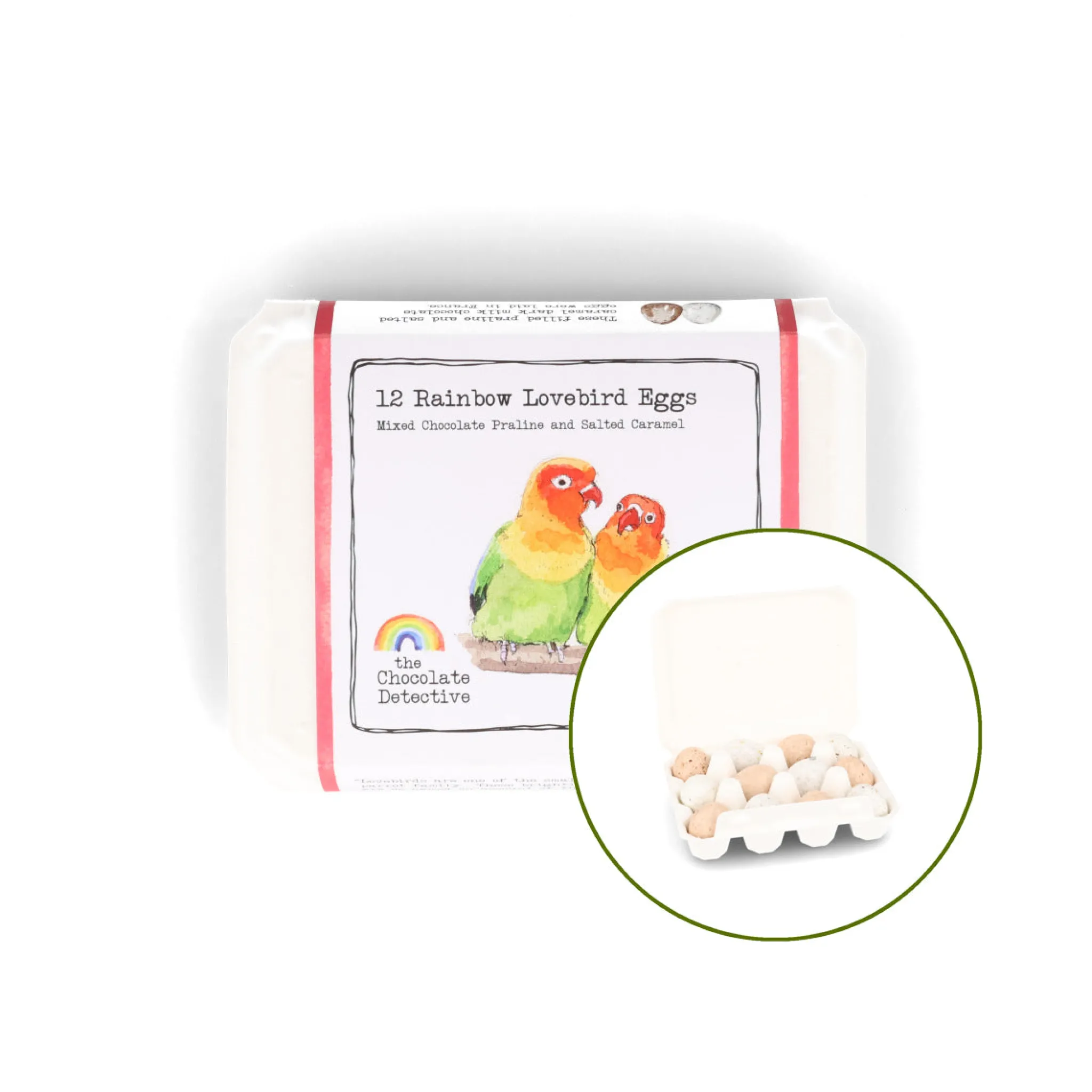 Chocolate Detective The 12 Rainbow Lovebird Chocolate Eggs, 150g Clearance