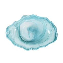 Turkish Tableware Turquoise Marble Glass Bowl, 21x14cm Sale
