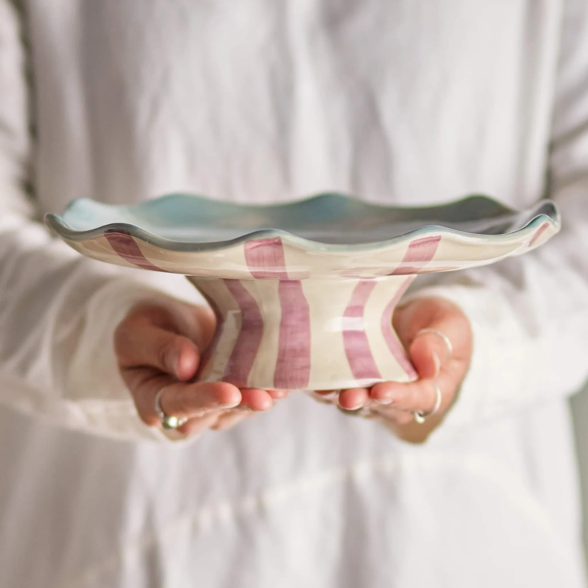 Bloomingville Willa Lilac Stripe Cake Tray, 28cm Online