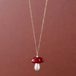 Wolf & Moon Red Mushroom Necklace Outlet