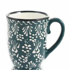 El Boyali Seramikler Yesil Ve Beyaz Boyali Mug with Foot, 300ml New