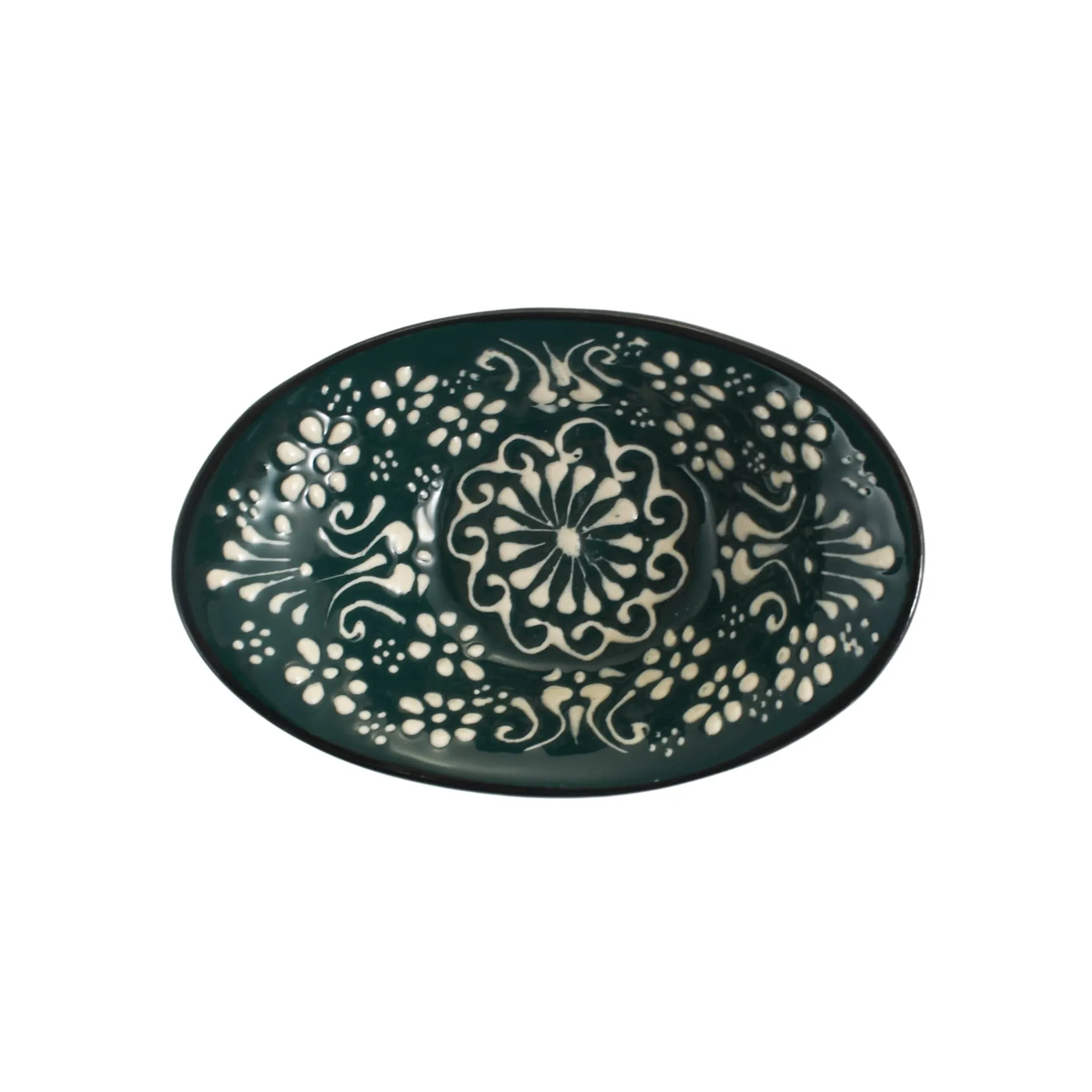El Boyali Seramikler Yesil Ve Beyaz Boyali Oval Bowl, 12.5cm Best