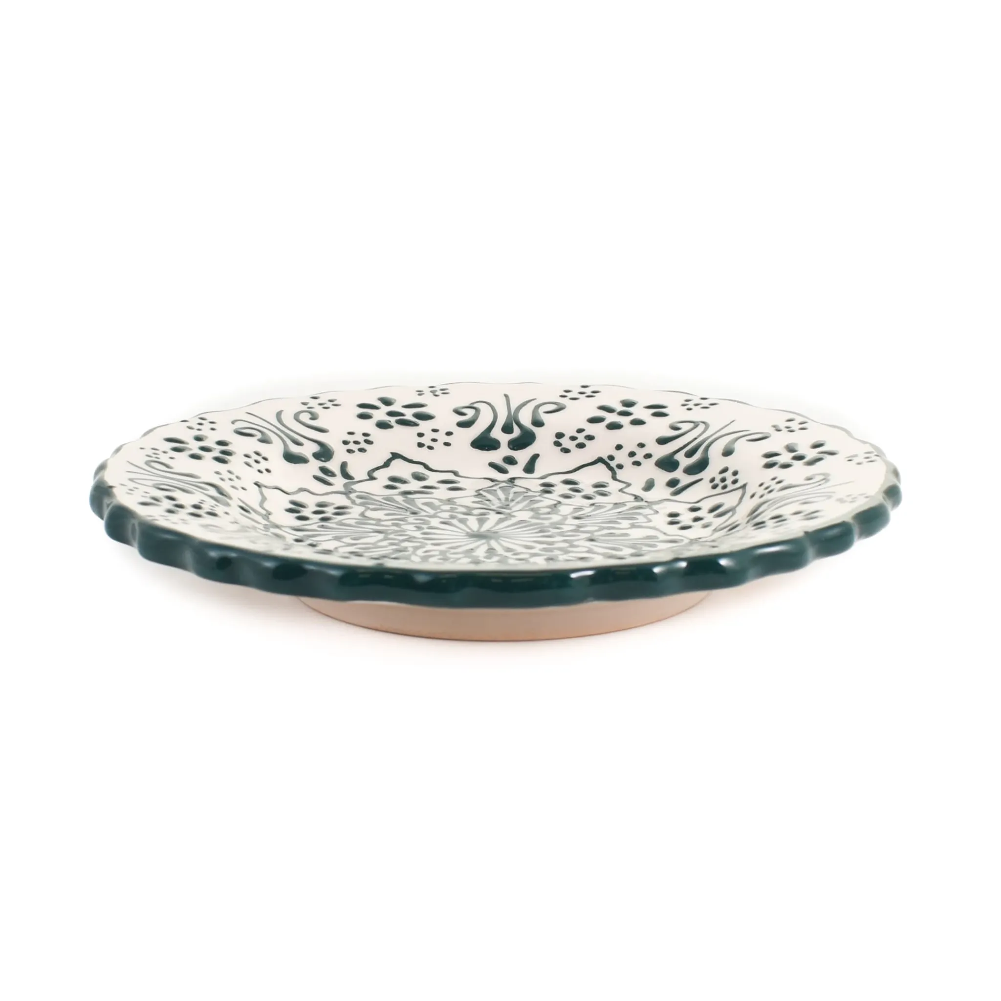 El Boyali Seramikler Yesil Ve Beyaz Boyali Wavy Side Plate, 19cm Sale