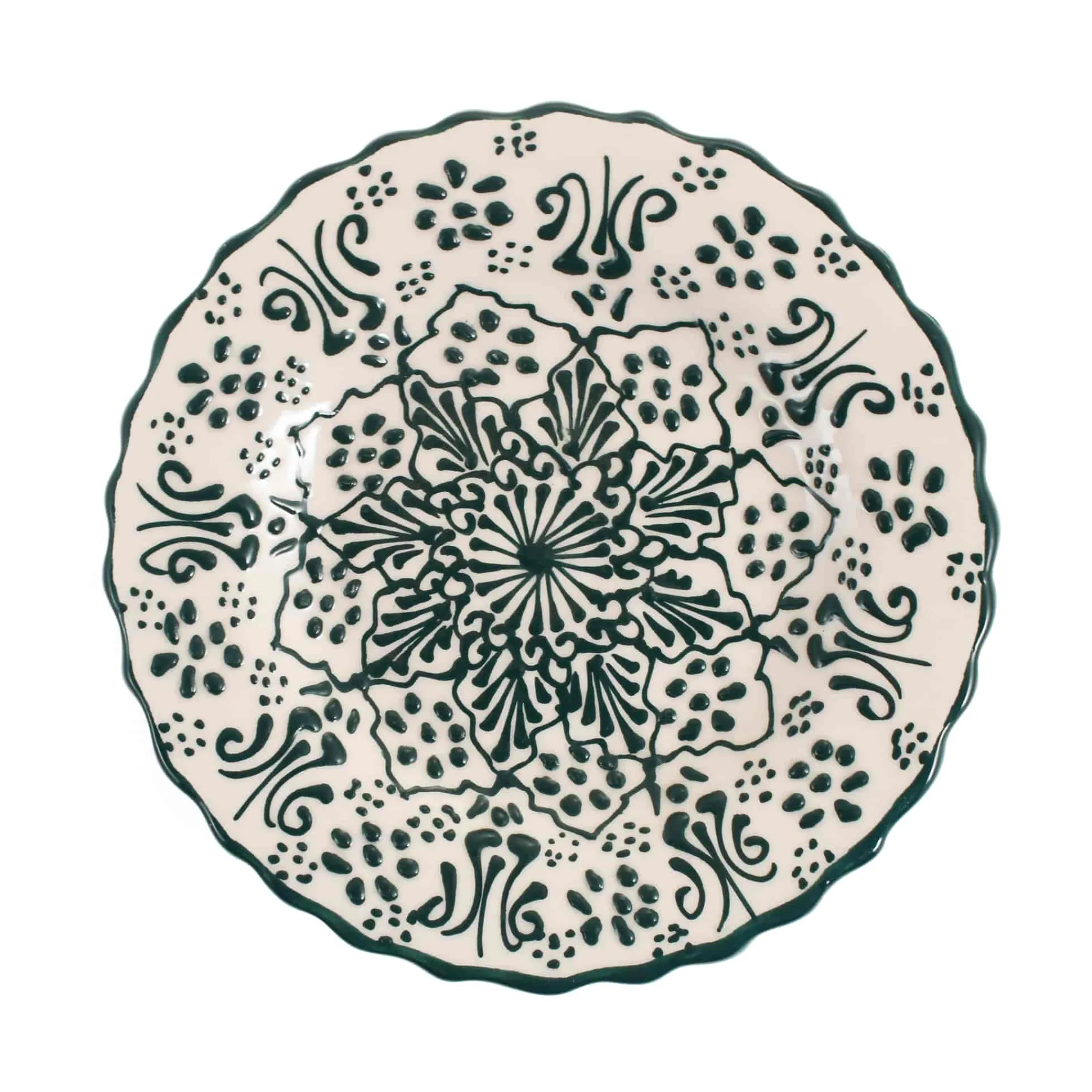 El Boyali Seramikler Yesil Ve Beyaz Boyali Wavy Side Plate, 19cm Sale