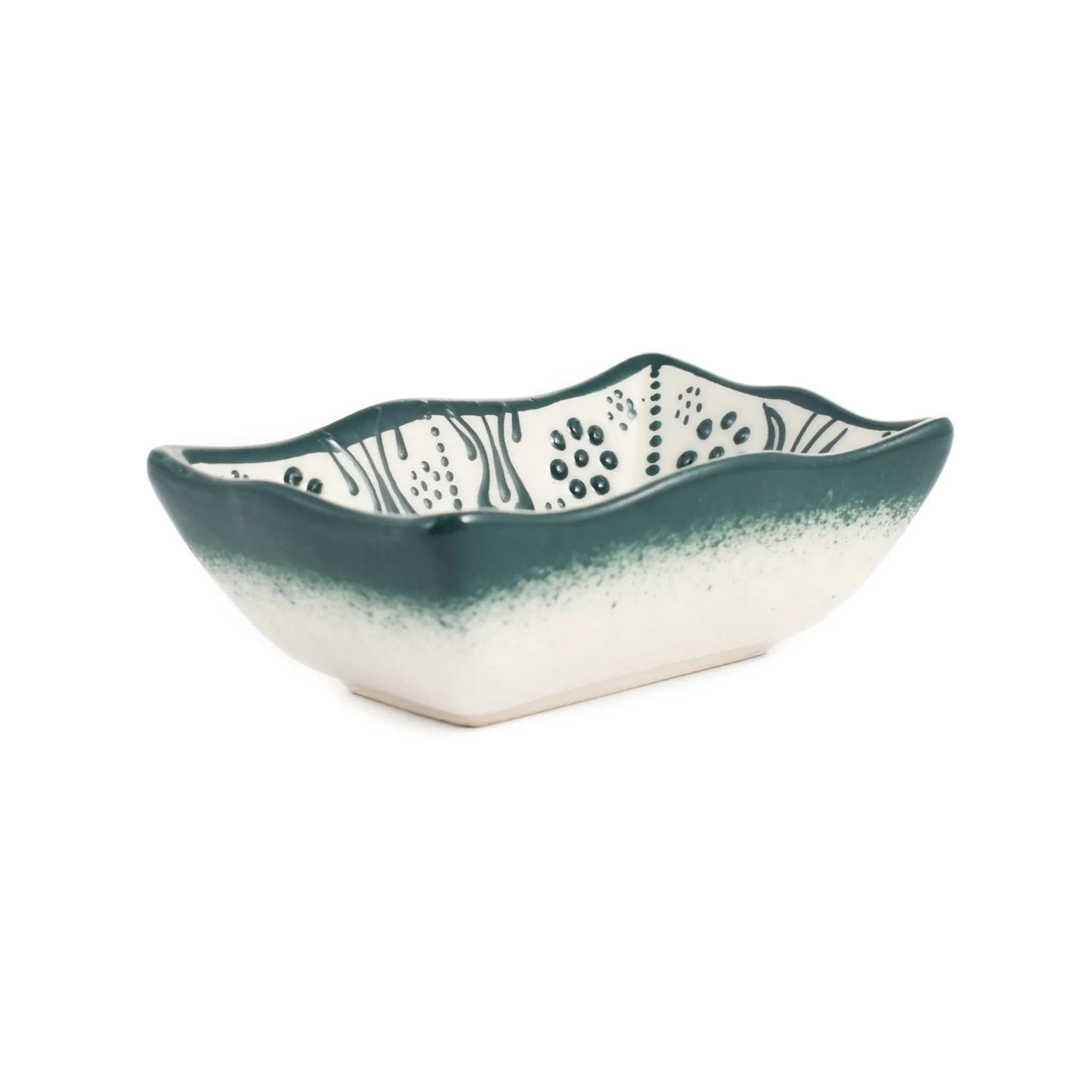 El Boyali Seramikler Yesil Ve Beyaz Boyali Wavy Edge Sauce Dish, 11.5cm Online